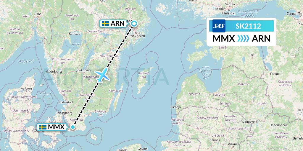 SK2112 SAS Flight Map: Malmo to Stockholm