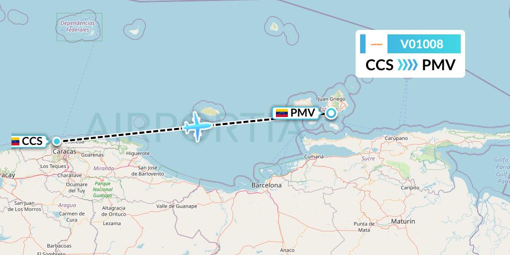 V01008 Conviasa Flight Map: Caracas to Porlamar