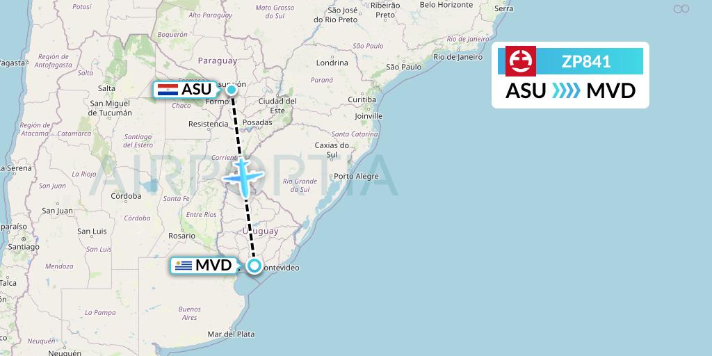ZP841 Paranair Flight Map: Asuncion to Montevideo