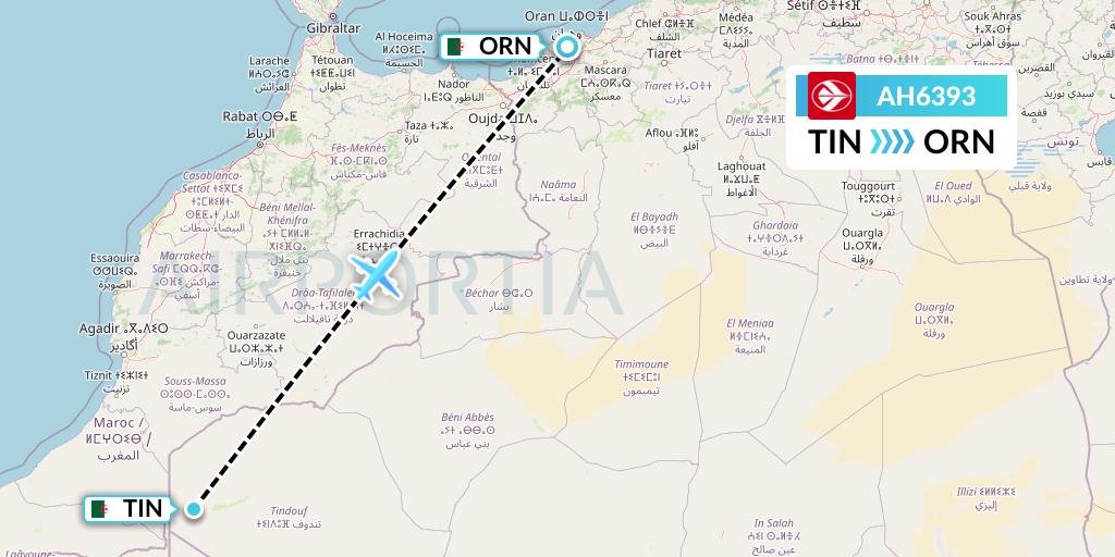AH6393 Air Algerie Flight Map: Tindouf to Oran