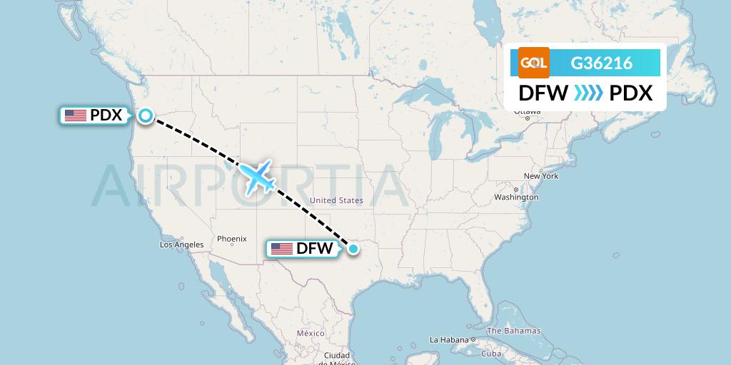G36216 GOL Transportes Aeros Flight Map: Dallas to Portland
