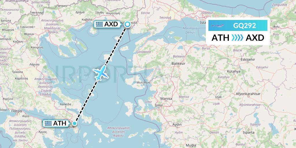 GQ292 Sky Express (Greece) Flight Map: Athens to Alexandroupolis