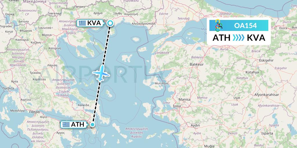 OA154 Olympic Air Flight Map: Athens to Kavala