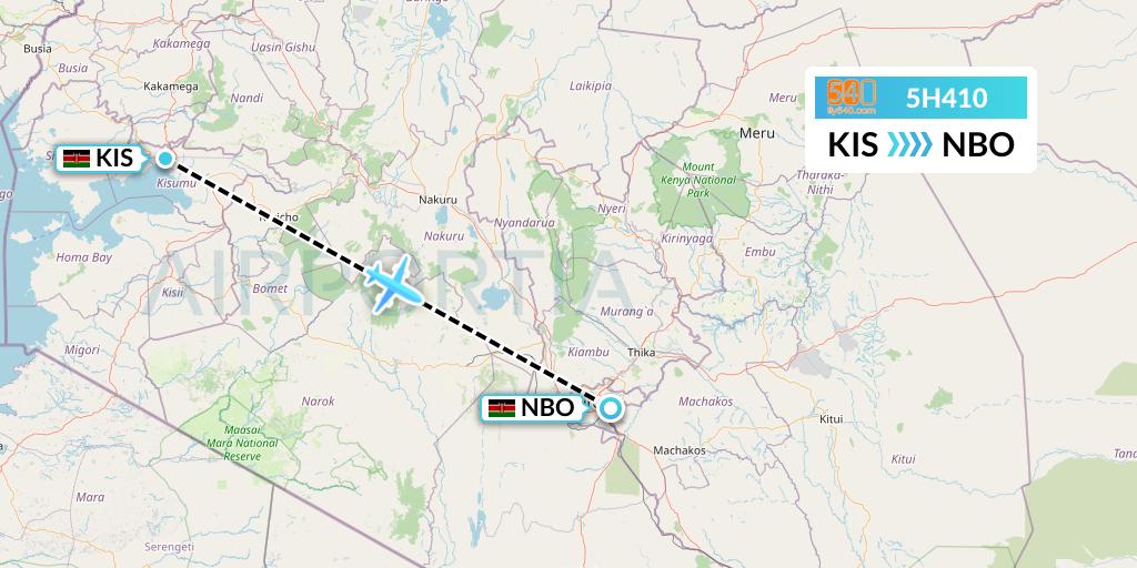 5H410 Fly540 Flight Map: Kisumu to Nairobi