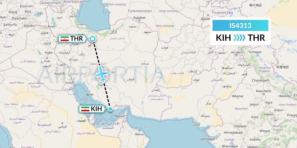 IS4313 Sepehran Airlines Flight Map: Kish Island to Tehran