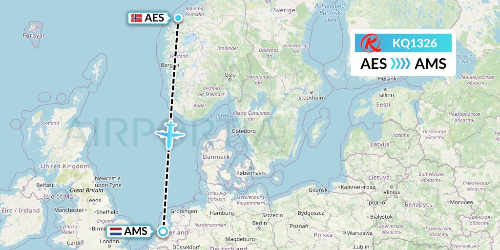 KQ1326 Kenya Airways Flight Map: Alesund to Amsterdam