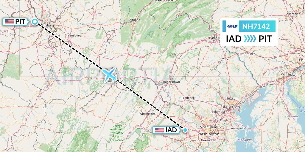 NH7142 All Nippon Airways Flight Map: Washington to Pittsburgh