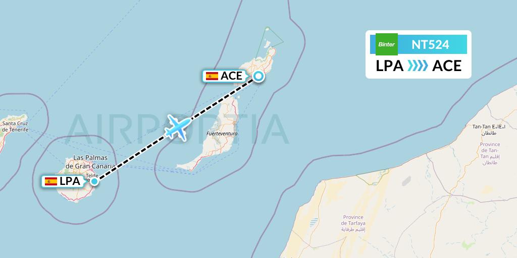 NT524 Binter Canarias Flight Map: Las Palmas to Lanzarote