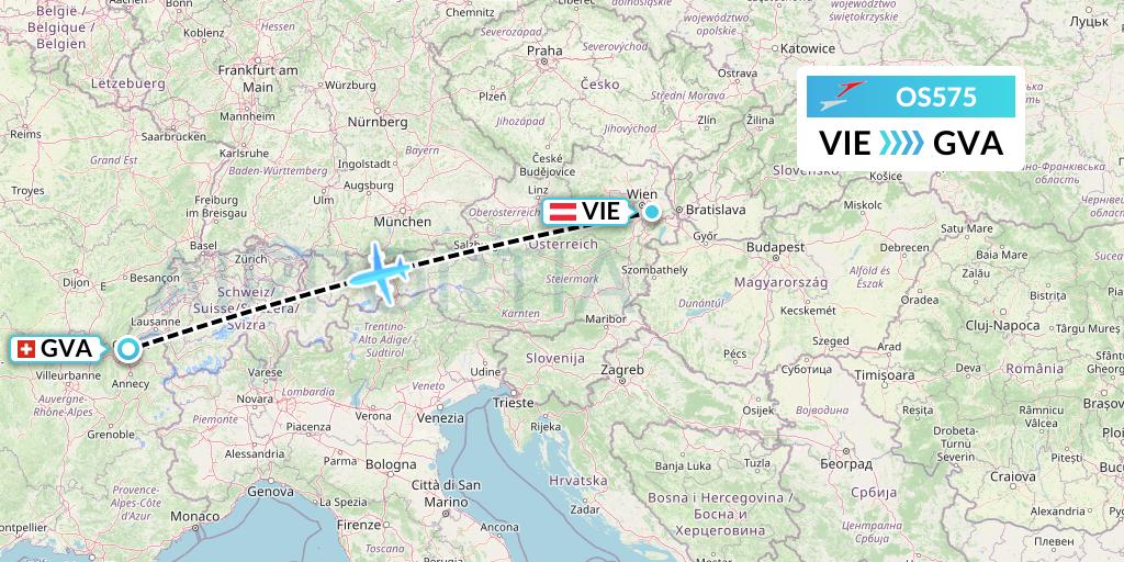 OS575 Austrian Airlines Flight Map: Vienna to Geneva