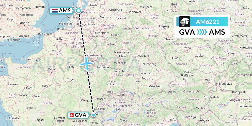 AM6221 Aeromexico Flight Map: Geneva to Amsterdam