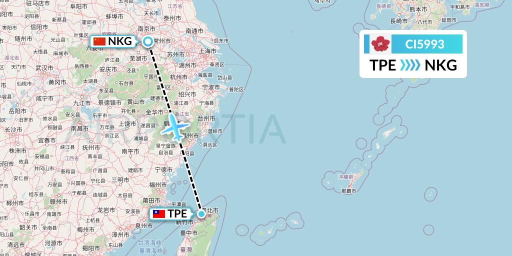 CI5993 China Airlines Flight Map: Taipei to Nanjing
