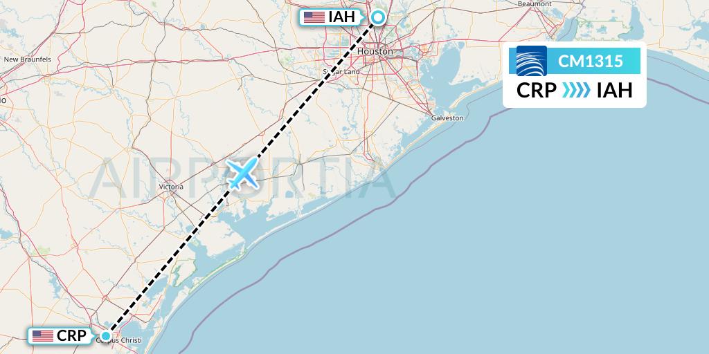 CM1315 Copa Airlines Flight Map: Corpus Christi to Houston