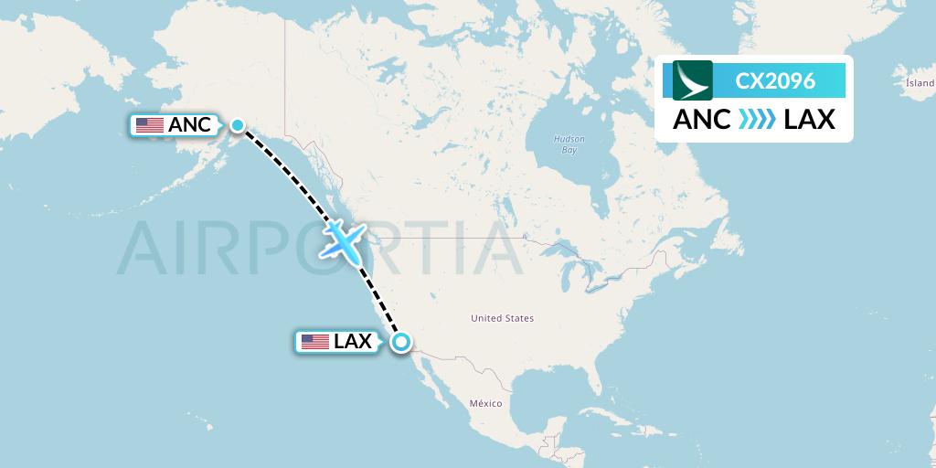 CX2096 Cathay Pacific Flight Map: Anchorage to Los Angeles