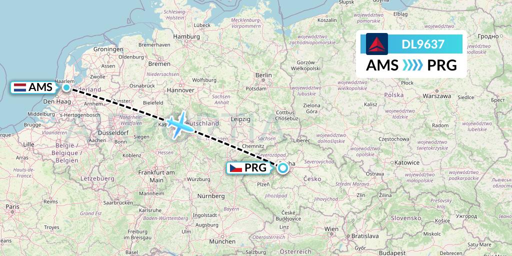 DL9637 Delta Air Lines Flight Map: Amsterdam to Prague