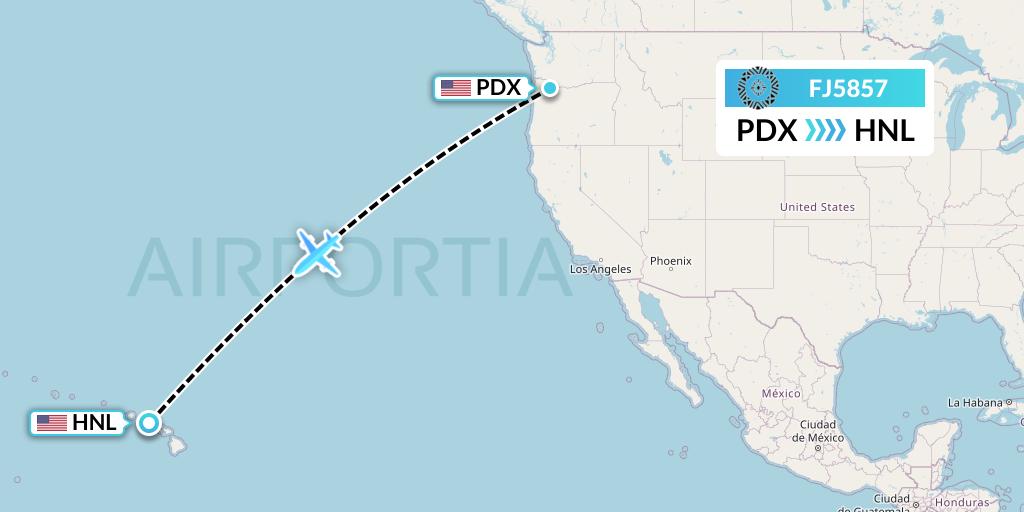 FJ5857 Fiji Airways Flight Map: Portland to Honolulu
