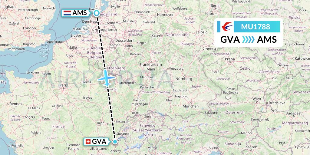 MU1788 China Eastern Airlines Flight Map: Geneva to Amsterdam