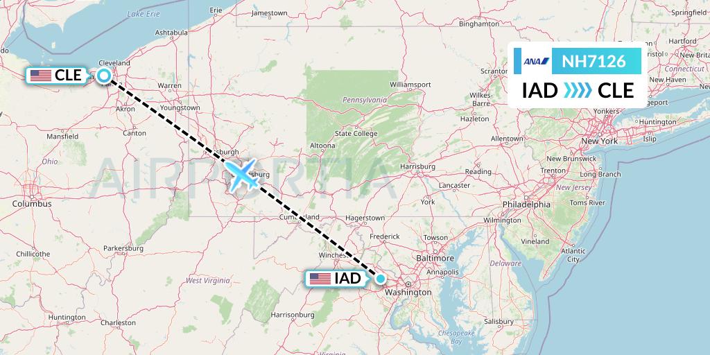 NH7126 All Nippon Airways Flight Map: Washington to Cleveland