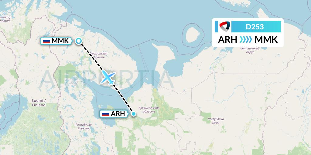 D253 Severstal Aircompany Flight Map: Arkhangelsk to Murmansk