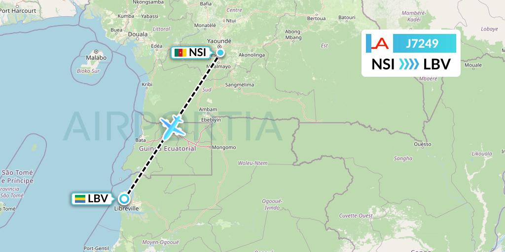 J7249 Afrijet Business Services Flight Map: Yaounde to Libreville