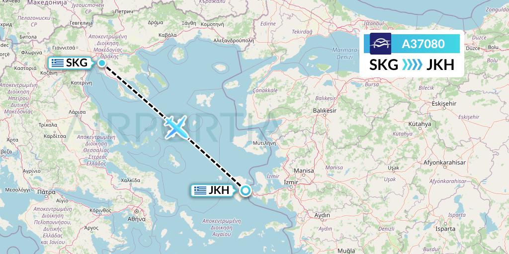 A37080 Aegean Airlines Flight Map: Thessaloniki to Chios