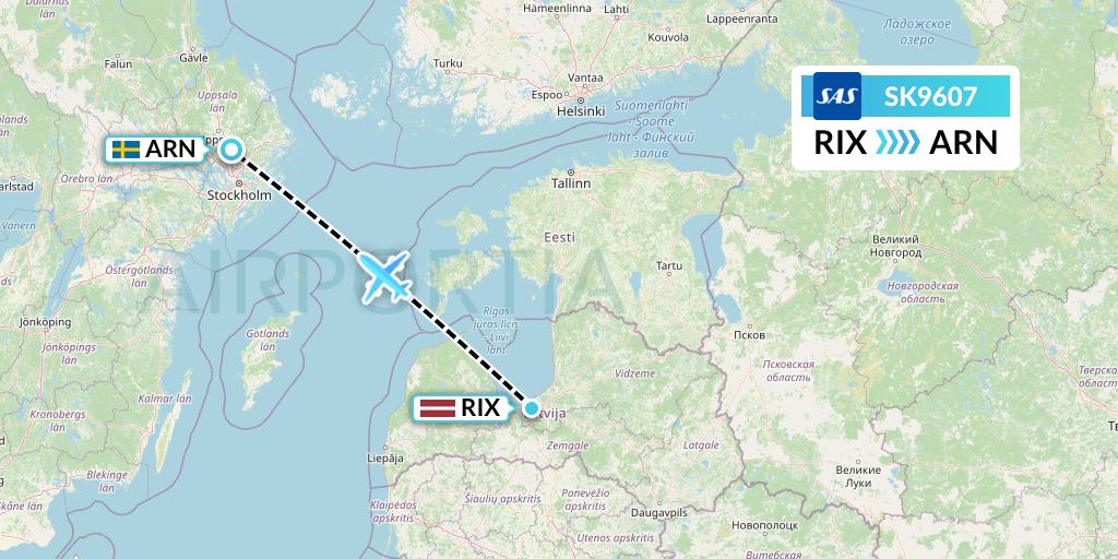 SK9607 SAS Flight Map: Riga to Stockholm