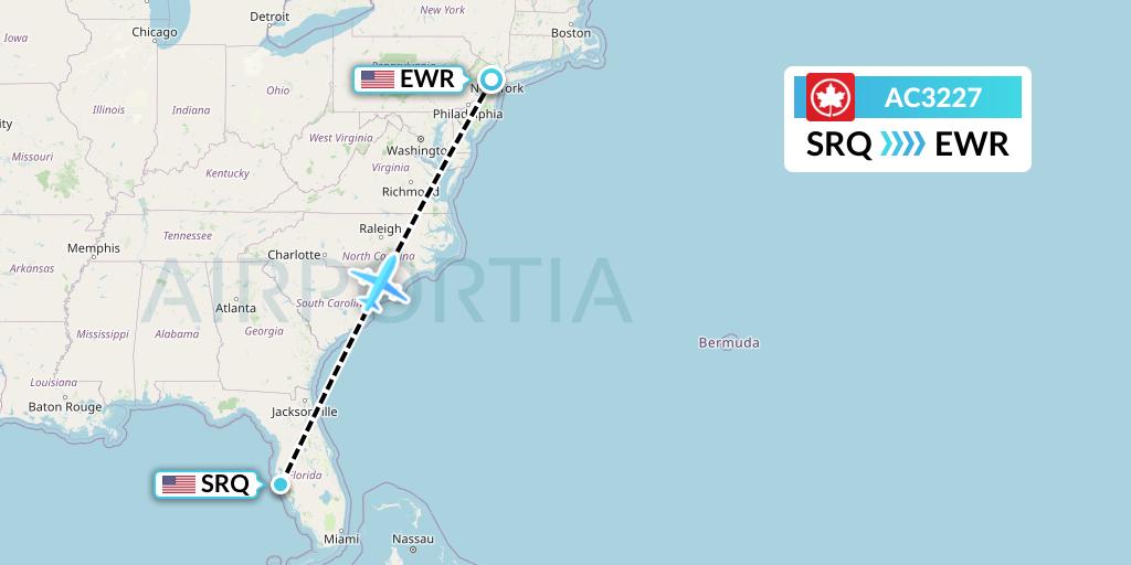 AC3227 Air Canada Flight Map: Sarasota to New York