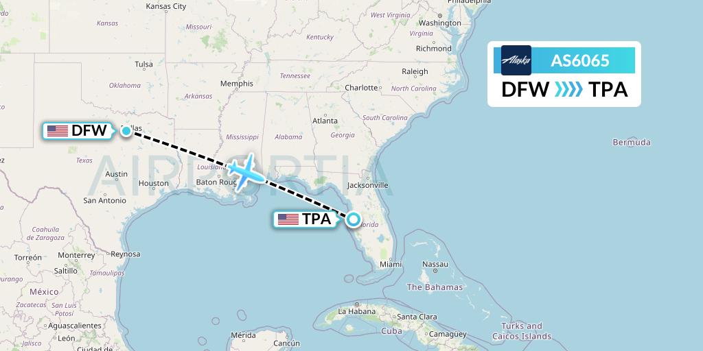 AS6065 Alaska Airlines Flight Map: Dallas to Tampa