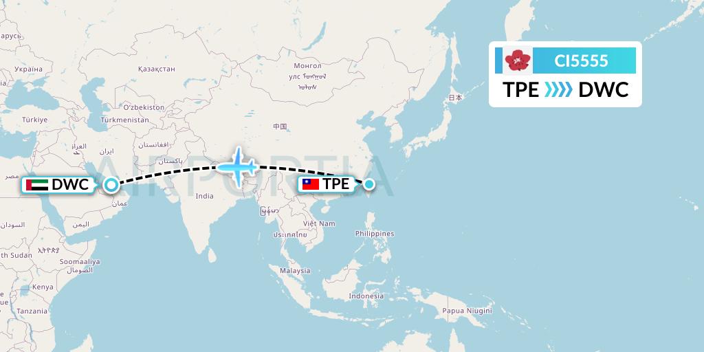 CI5555 China Airlines Flight Map: Taipei to Dubai