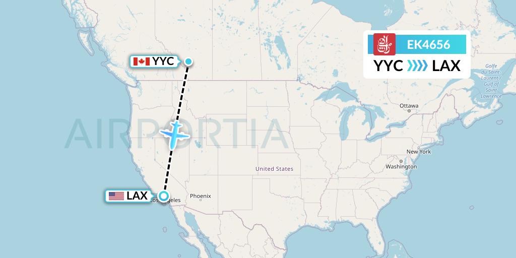 EK4656 Emirates Flight Map: Calgary to Los Angeles