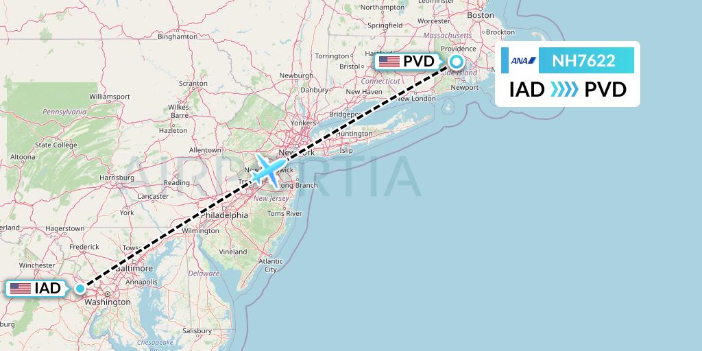 NH7622 All Nippon Airways Flight Map: Washington to Providence