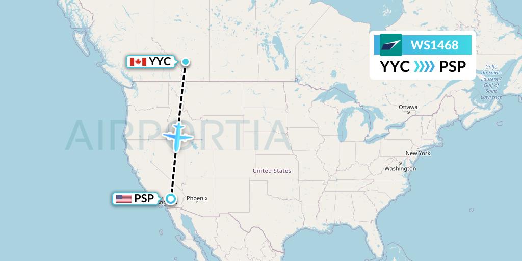WS1468 WestJet Flight Map: Calgary to Palm Springs