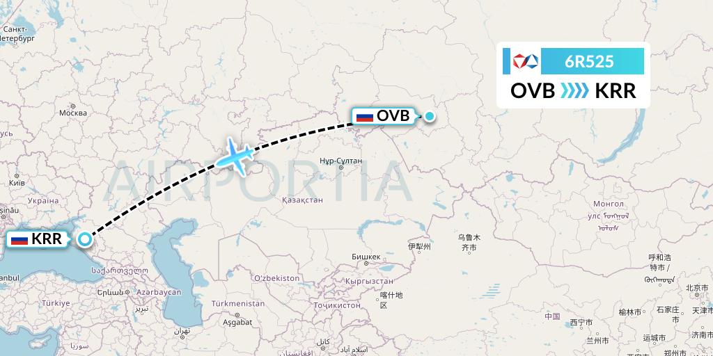 6R525 Alrosa Flight Map: Novosibirsk to Krasnodar