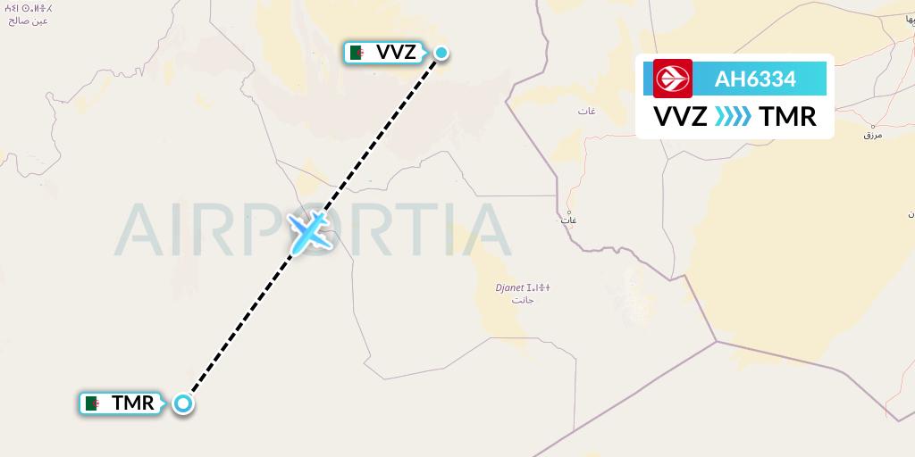 AH6334 Air Algerie Flight Map: Illizi to Tamanrasset