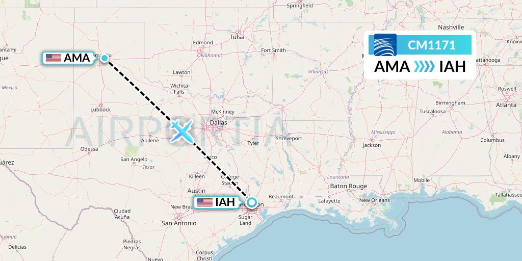 CM1171 Copa Airlines Flight Map: Amarillo to Houston