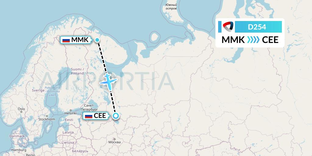 D254 Severstal Aircompany Flight Map: Murmansk to Cherepovets