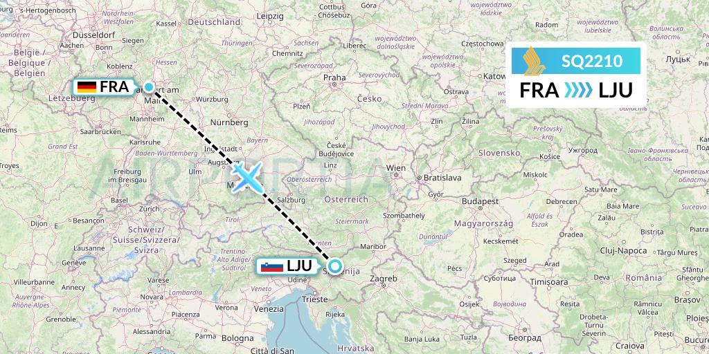 SQ2210 Singapore Airlines Flight Map: Frankfurt to Ljubljana