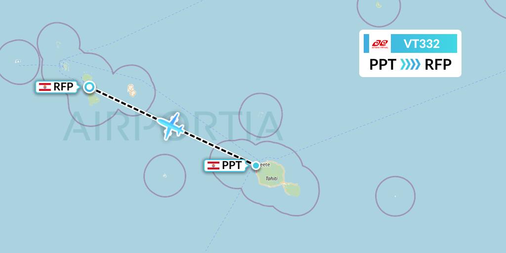 VT332 Air Tahiti Flight Map: Papeete to Raiatea