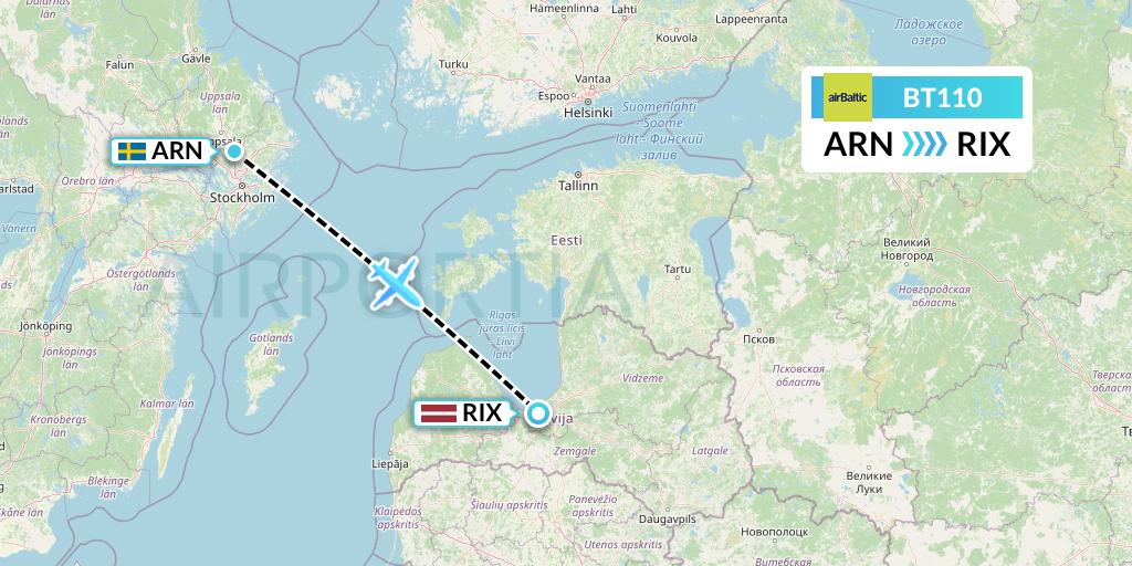 BT110 Air Baltic Flight Map: Stockholm to Riga