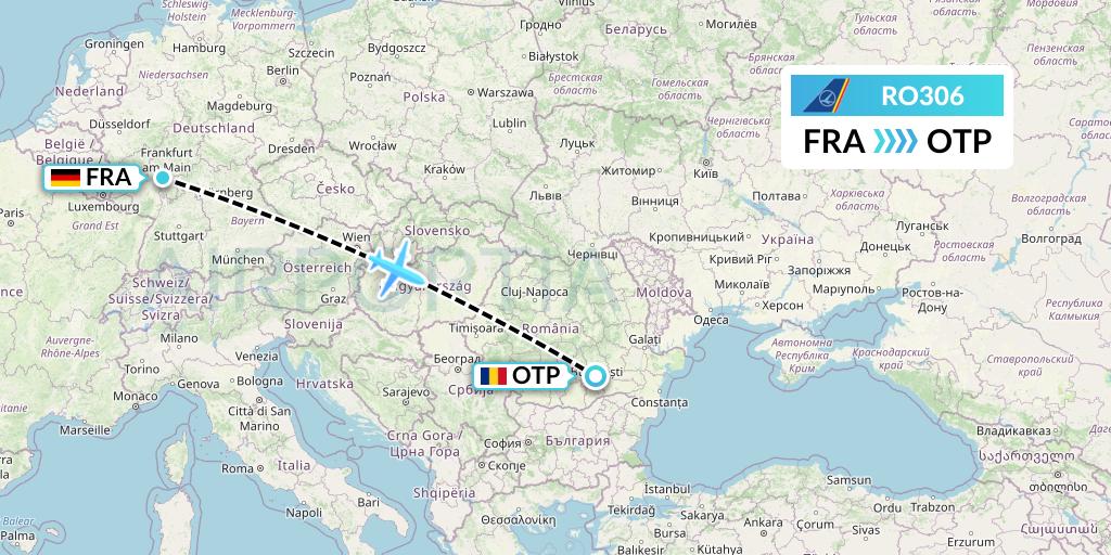 RO306 Tarom Flight Map: Frankfurt to Bucharest