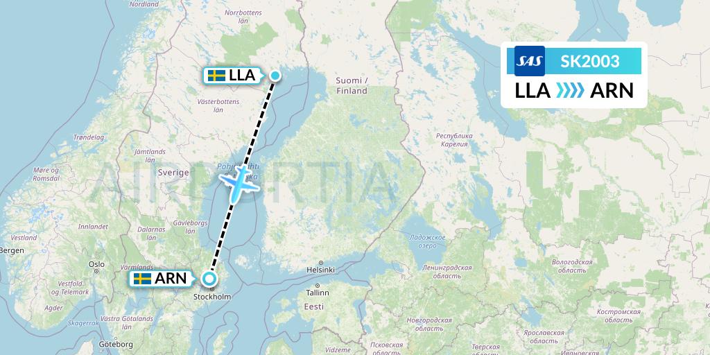 SK2003 SAS Flight Map: Lulea to Stockholm