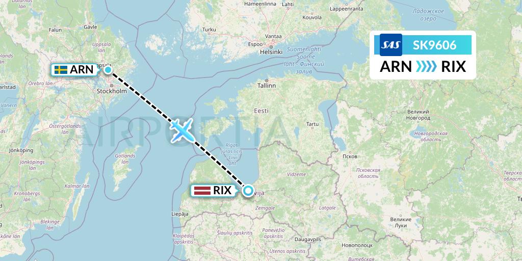 SK9606 SAS Flight Map: Stockholm to Riga