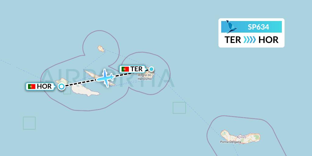SP634 SATA Air Acores Flight Map: Lajes to Horta