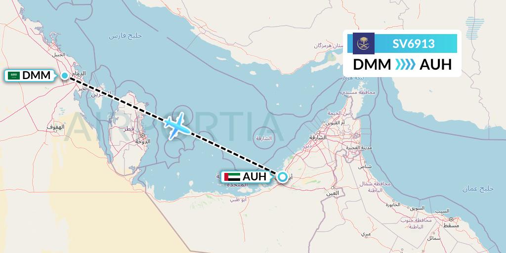 SV6913 Saudi Arabian Airlines Flight Map: Dammam to Abu Dhabi