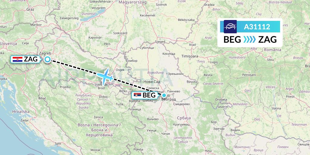 A31112 Aegean Airlines Flight Map: Belgrade to Zagreb
