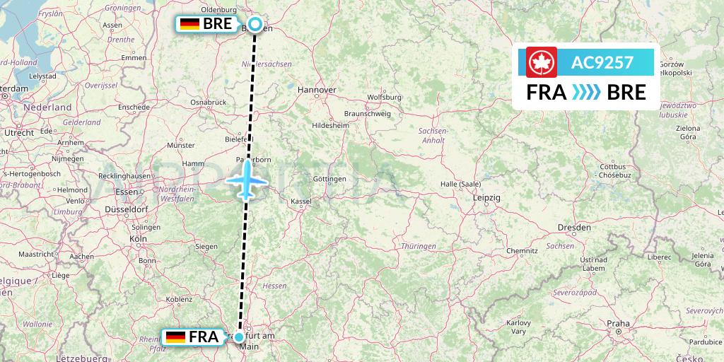 AC9257 Air Canada Flight Map: Frankfurt to Bremen