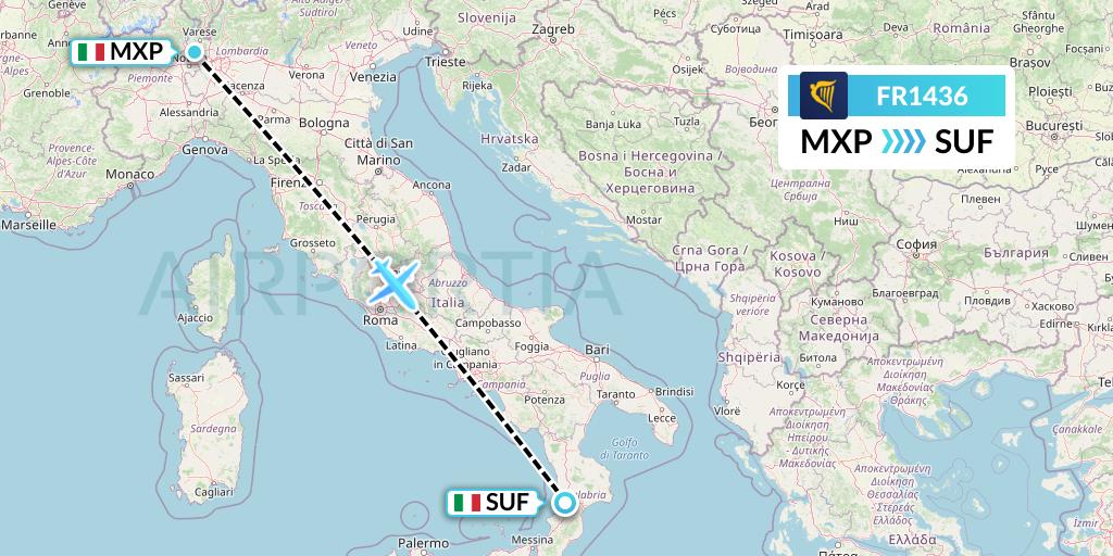 FR1436 Ryanair Flight Map: Milan to Lamezia Terme