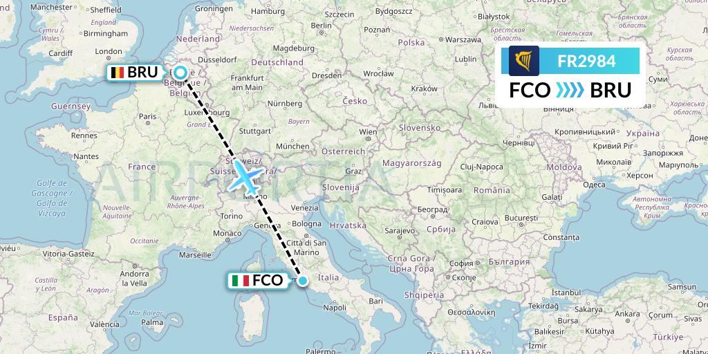 FR2984 Ryanair Flight Map: Rome to Brussels