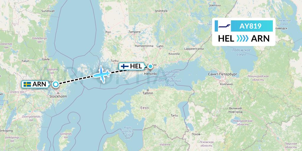 AY819 Finnair Flight Map: Helsinki to Stockholm