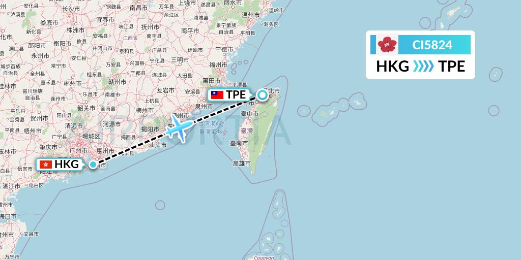 CI5824 China Airlines Flight Map: Hong Kong to Taipei
