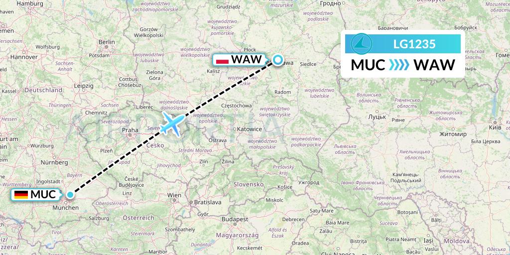 LG1235 Luxair Flight Map: Munich to Warsaw